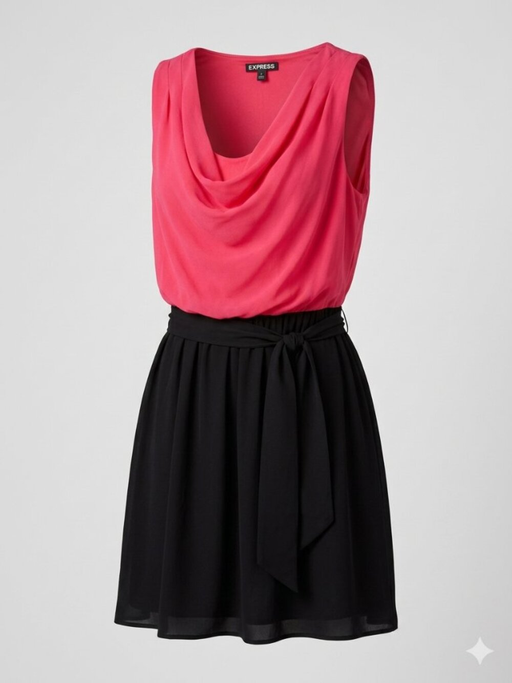 Vintage 2000's Express Coral & Black Belted Dress L